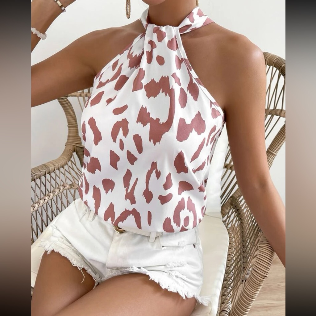 Boho Leopard Print Twist Neck Top